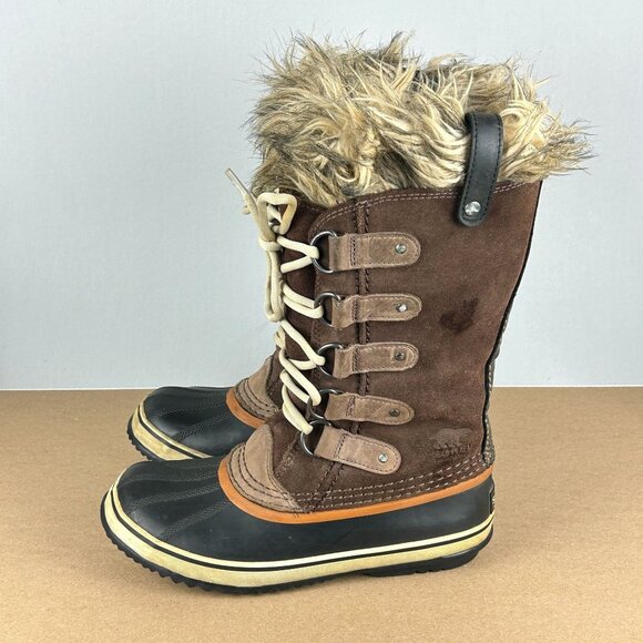 Sorel Joan of Arctic Waterproof Suede Winter Boots Womens 7.5 Brown Black - Picture 1 of 10